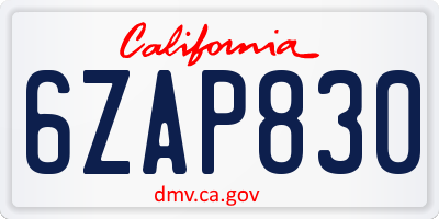 CA license plate 6ZAP830