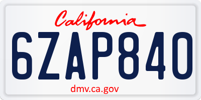 CA license plate 6ZAP840