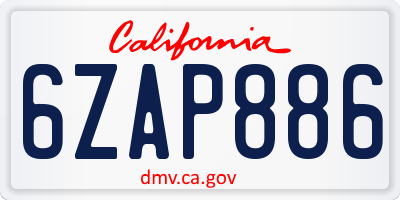 CA license plate 6ZAP886