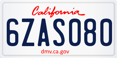 CA license plate 6ZAS080