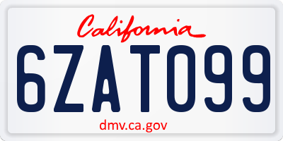 CA license plate 6ZAT099
