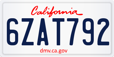 CA license plate 6ZAT792