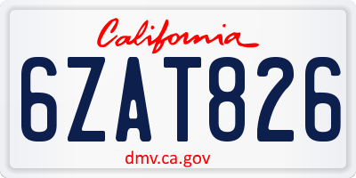 CA license plate 6ZAT826