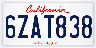 CA license plate 6ZAT838