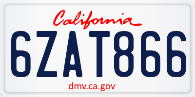 CA license plate 6ZAT866