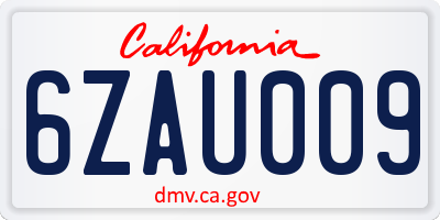 CA license plate 6ZAU009