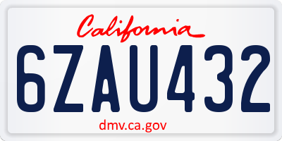 CA license plate 6ZAU432