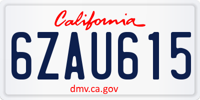CA license plate 6ZAU615