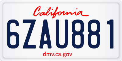 CA license plate 6ZAU881