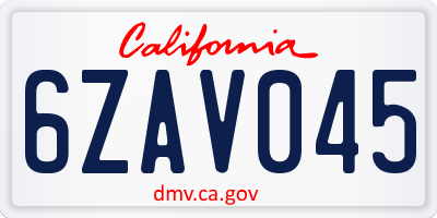 CA license plate 6ZAV045