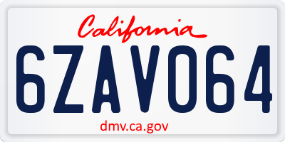 CA license plate 6ZAV064