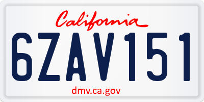 CA license plate 6ZAV151