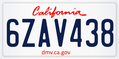 CA license plate 6ZAV438