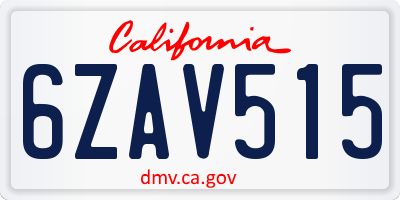 CA license plate 6ZAV515