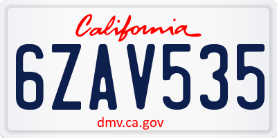 CA license plate 6ZAV535
