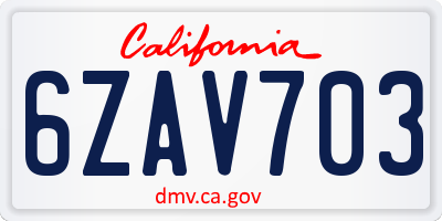 CA license plate 6ZAV703