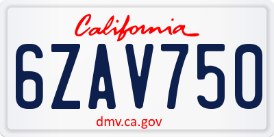 CA license plate 6ZAV750