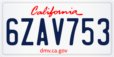 CA license plate 6ZAV753