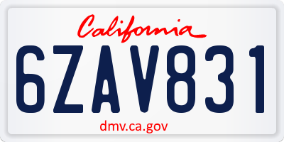 CA license plate 6ZAV831