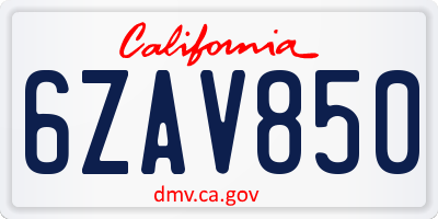 CA license plate 6ZAV850