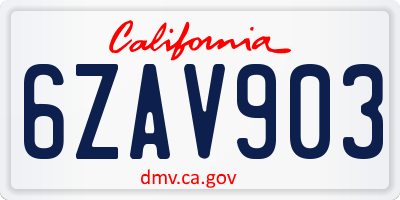 CA license plate 6ZAV903