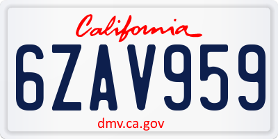 CA license plate 6ZAV959