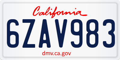CA license plate 6ZAV983