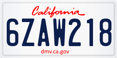 CA license plate 6ZAW218