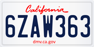CA license plate 6ZAW363