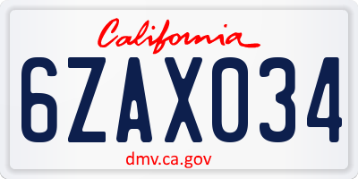CA license plate 6ZAX034