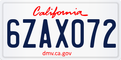CA license plate 6ZAX072