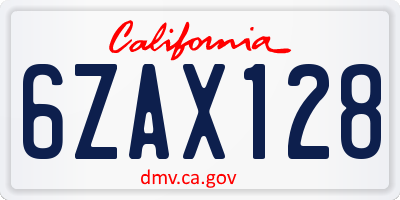 CA license plate 6ZAX128