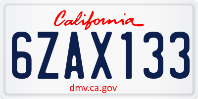 CA license plate 6ZAX133
