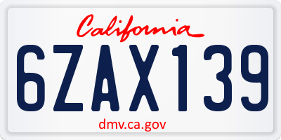 CA license plate 6ZAX139
