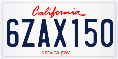 CA license plate 6ZAX150