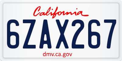 CA license plate 6ZAX267