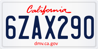 CA license plate 6ZAX290