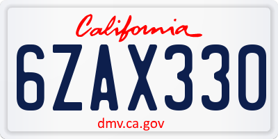 CA license plate 6ZAX330