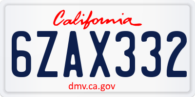 CA license plate 6ZAX332