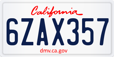 CA license plate 6ZAX357