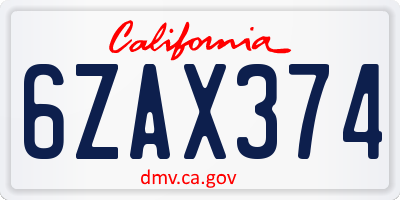 CA license plate 6ZAX374