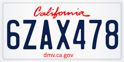 CA license plate 6ZAX478