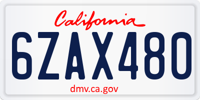 CA license plate 6ZAX480