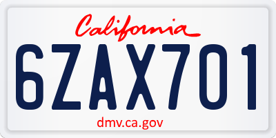 CA license plate 6ZAX701