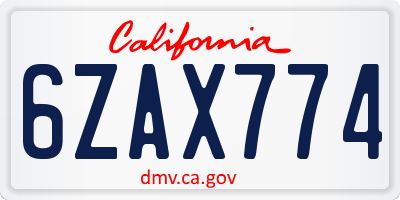 CA license plate 6ZAX774