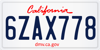 CA license plate 6ZAX778