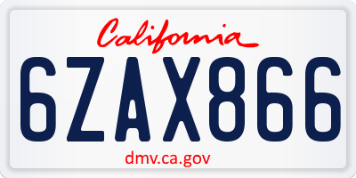 CA license plate 6ZAX866