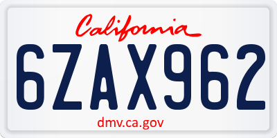 CA license plate 6ZAX962