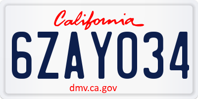 CA license plate 6ZAY034