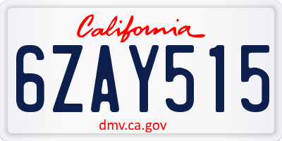 CA license plate 6ZAY515